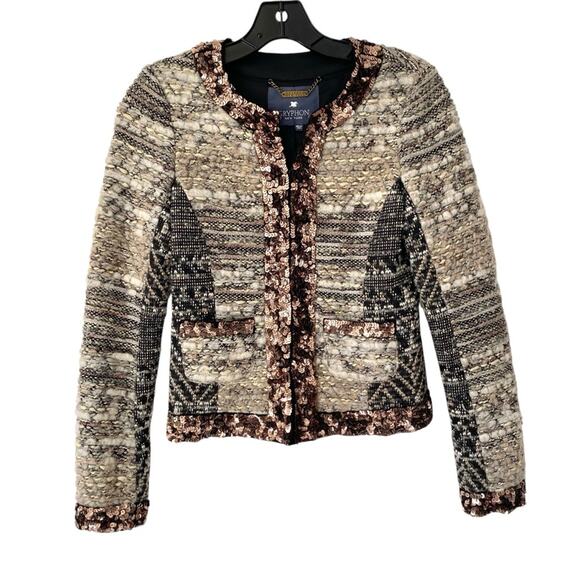 Gryphon Elle Tweed Metallic Wool Black Cream Jacket Blazer size XS - Picture 1 of 9